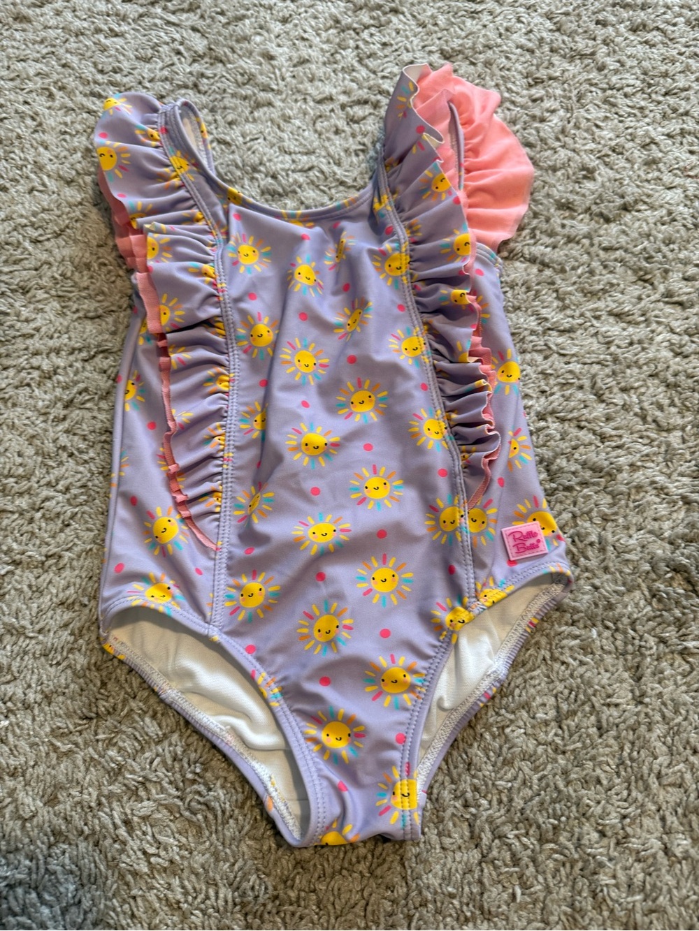 Ruffle Butts Lavender Swimsuit with Yellow Sun Accents 4T NWOT